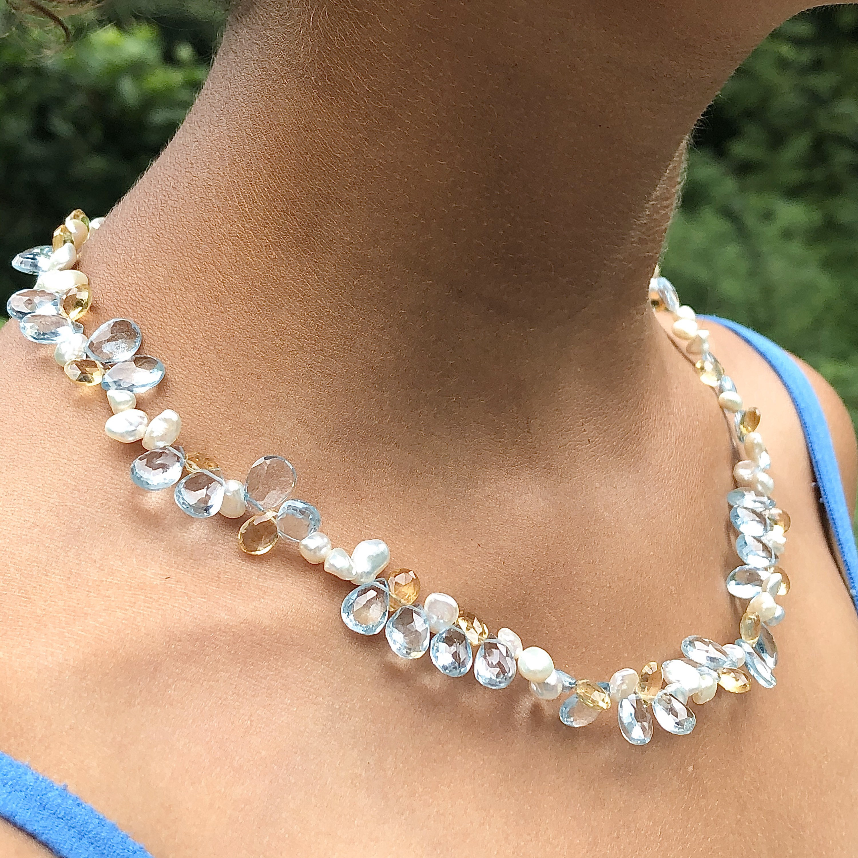 Gemstone Necklace Blue Topaz Citrine 
