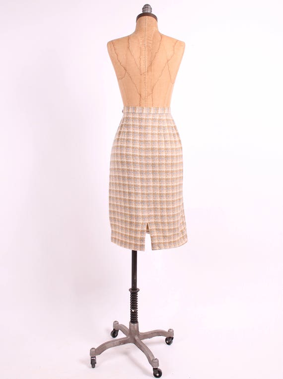 fitted plaid wool pencil skirt 1950s vintage tan … - image 5