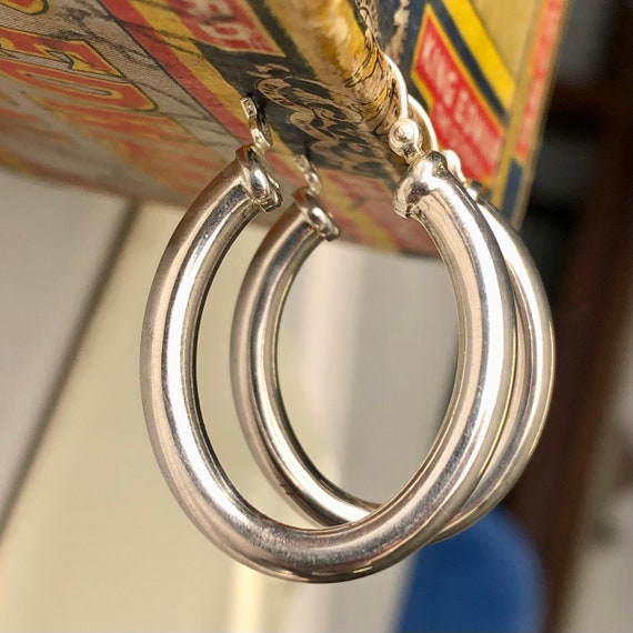 4mm Sterling hoops oval locking hinged earrings s… - image 5