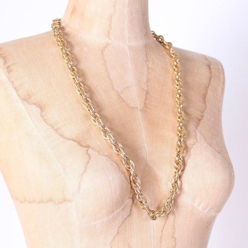 Vintage Crown TRIFARI gold chain necklace bold heavy rolo rope Etsy