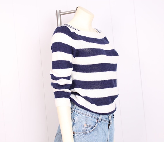 vintage 70s blue + white stripe sweater nautical … - image 2