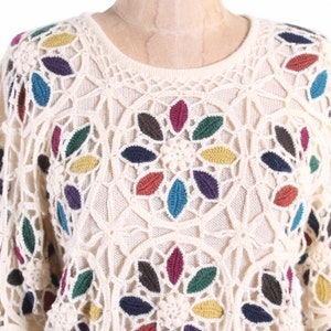 vintage hand knit 70s slouchy crochet sweater fitted waist boho hippie slouch top shirt size small medium