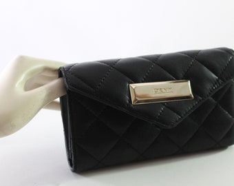 DKNY wallet Quilted soft Black leather cowhide billfold clutch purse
