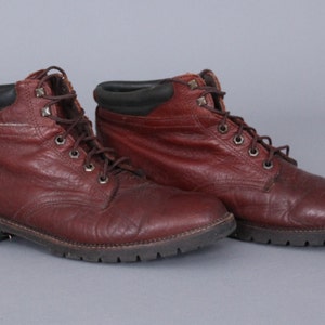 ヴィンテージ バイソン レザーブーツ レースアップ ウエスタン アンクル ブラウン バーガンディ ワイン バッファロー サイズ 12 M アメリカ製 トラスク