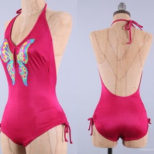 vintage 70s butterfly swim suit bathing suit psychedelic swirl one piece size XS SM