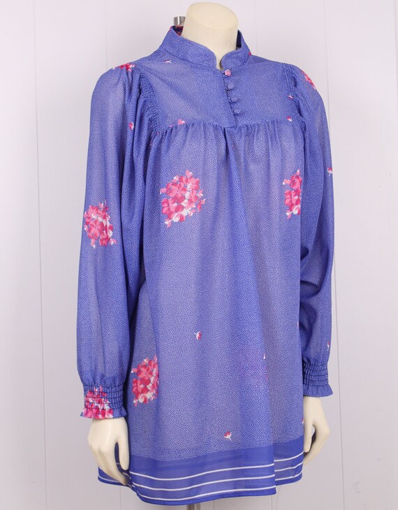 vintage sheer tunic blouse mini dress purple + pi… - image 1