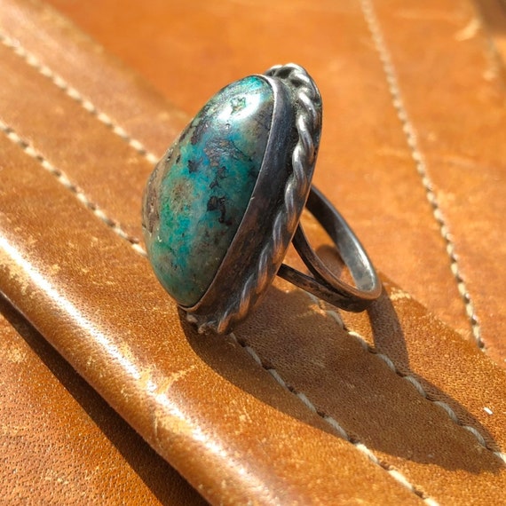 1940s turquoise & silver ring handmade sterling 9… - image 3
