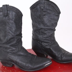 vintage black leather slouch boots rodeo country western ankle cowboy cowgirl size 6.5 1980s