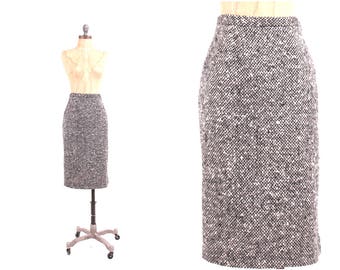 1950s salt + pepper pencil skirt high waist tweed wool ladies vintage 1950s fitted midi small