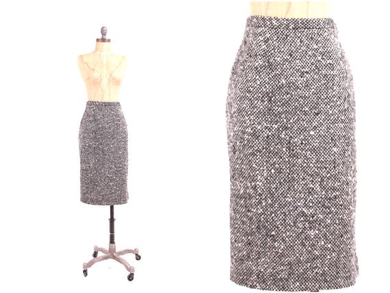 1950s salt + pepper pencil skirt high waist tweed… - image 1