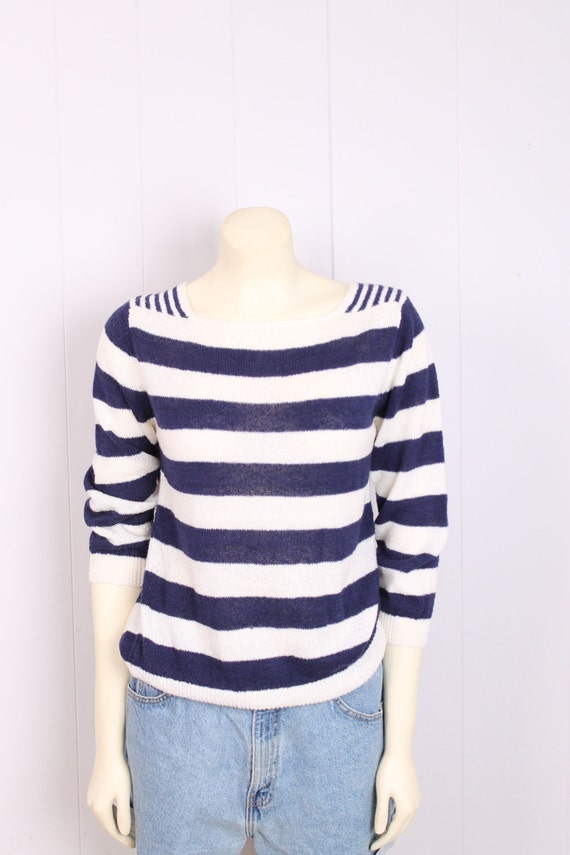 vintage 70s blue + white stripe sweater nautical … - image 3