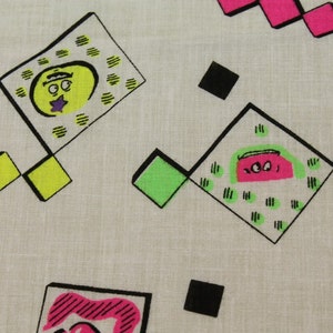 vintage 1980s NEON anthromorphic fruit printed fabric cotton cloth image 3