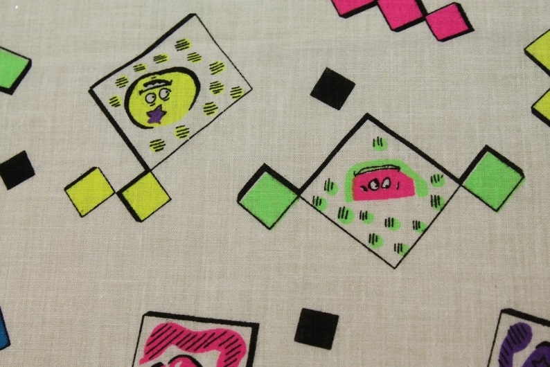 vintage 1980s NEON anthromorphic fruit printed fabric cotton cloth image 3