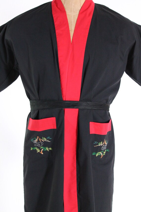 amazing vintage kimono black Pagoda scenic embroi… - image 3