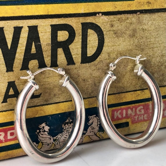 4mm Sterling hoops oval locking hinged earrings s… - image 1