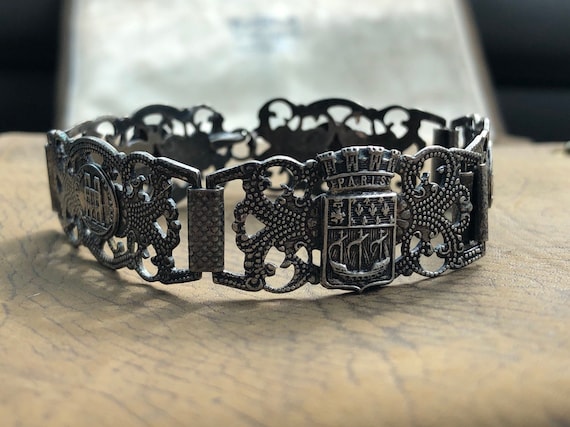 1920s French Silver Bracelet Paris France Souvenir Grand Tour