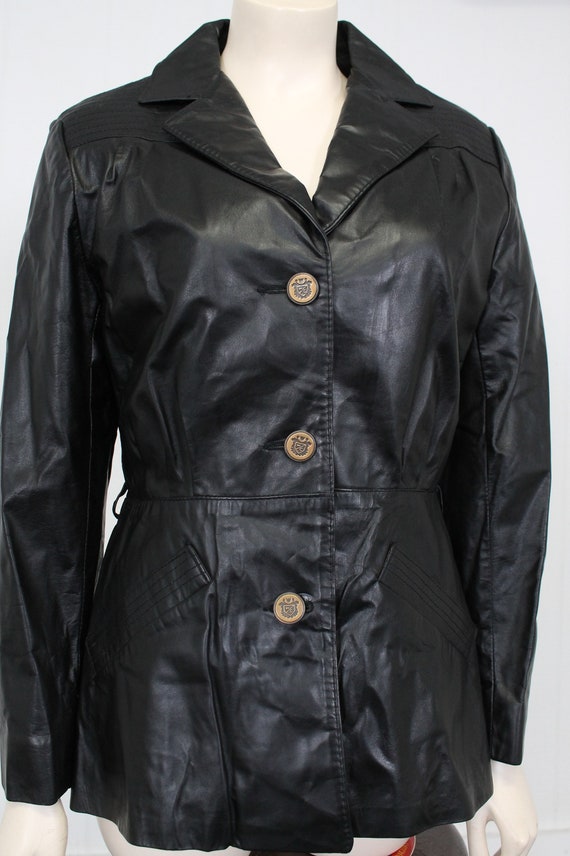vintage leather spy coat black fitted jacket bras… - image 2