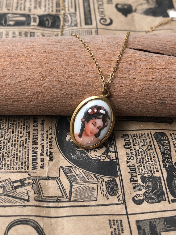 Limoges France necklace hand painted porcelain portra… Gem