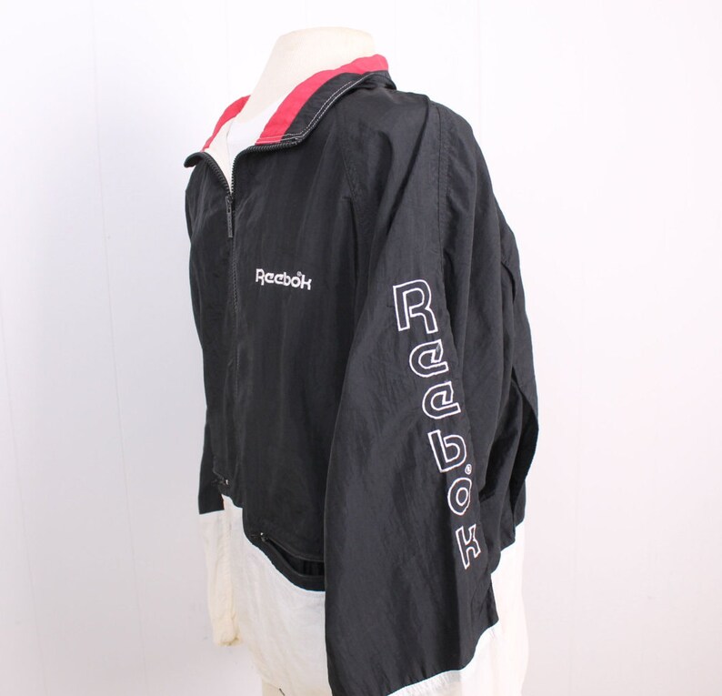 REEBOK vintage 1990s Black white red Nylon Windbreaker Jacket Mens small image 3