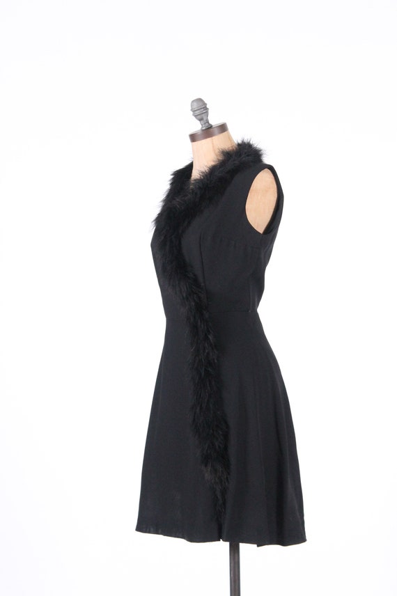 Marabou cocktail dress black silk crepe vintage 1… - image 7
