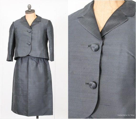 raw silk skirt suit cropped jacket Juan de Cirota size large vintage 60s Jackie O Kennedy style