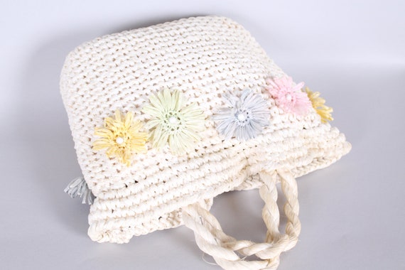 vintage 1960s Magid white + pastel flower tote ba… - image 5