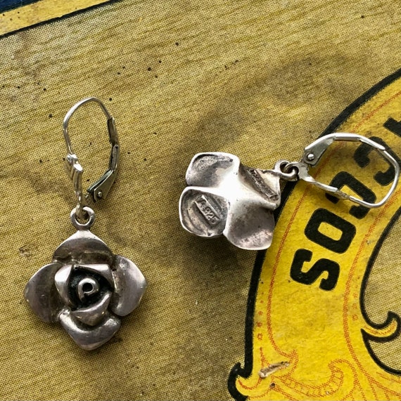 Sterling roses Dangle Drop Earrings silver flower… - image 4