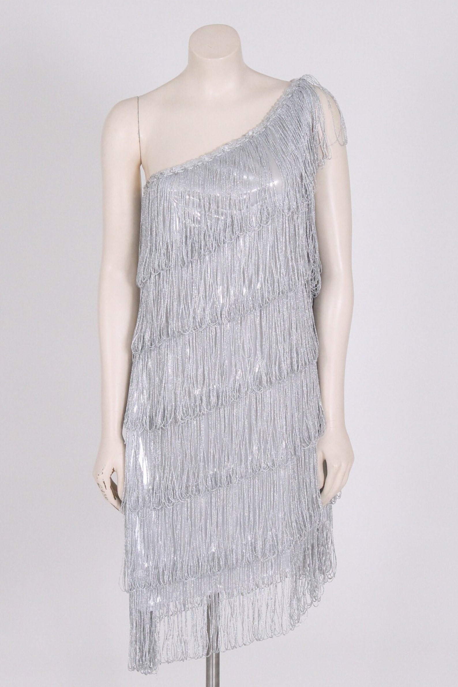 Sequin Fringe Metallic Dress In Silver main image 1