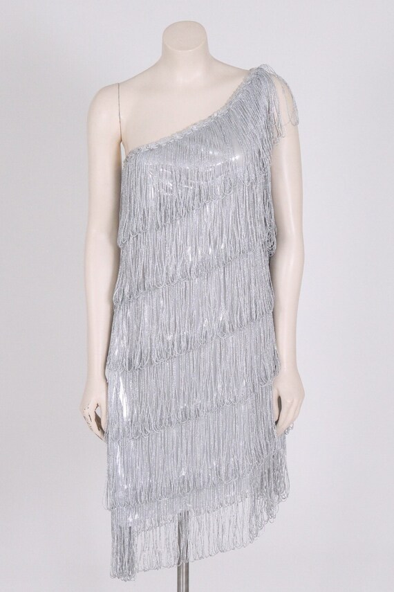 silver metallic flapper dress sequin + metallic f… - image 2