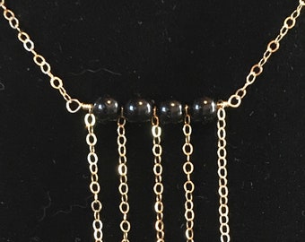 Handmade 14k Gold Fill Chain Choker Necklace with Black Onyx, Dainty, Dangles