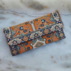 Carteira Boho, Carteira Feminina, Carteira de Tecido, Carteira com Estampa de Tapete, Carteira Boho, Carteira Feita à Mão, Carteira Hippie