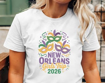 Camiseta de viaje de chicas a Nueva Orleans, viaje de chicas al Mardi Gras 2026, camiseta de vacaciones en grupo en Nueva Orleans, atuendo para escapada con amigas