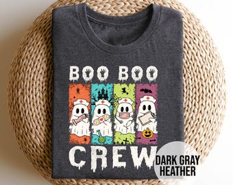 Boo Boo Crew T Shirt Funny Nurse Halloween Ghost Graphic Tee Medical Staff Spooky Group Outfit
