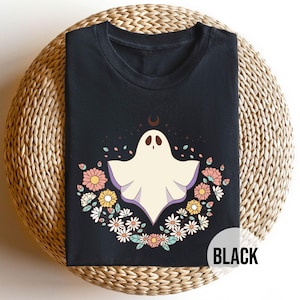 Cute Ghost Shirt, Floral Ghost Tee, Ghost Moon Halloween Top, Spooky Season Aesthetic Kawaii Celestial Ghost Lover Gift