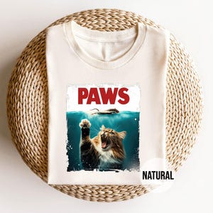 PAWS Cat Shirt – Funny  Parody Tee – Vintage Style Cat Graphic – Gift for Cat Lovers – Retro Movie Spoof Shirt