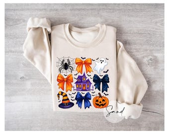 Bonita sudadera de Halloween con fantasma, calabaza, casa embrujada, sombrero de bruja, telaraña, temporada espeluznante, camiseta gráfica rosa de otoño