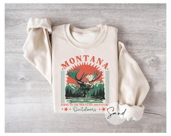 Montana Adventure Sweatshirt, Moose Mountain Crewneck, Outdoors Hiking Camping Sweater, Wildlife Nature Gift, Retro Travel Top