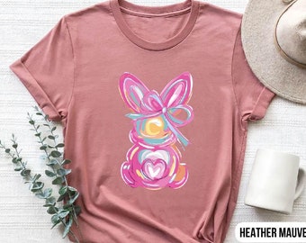 Bunny Shirt – Pastel Easter Tee, Cute Rabbit with Bow, Spring Aesthetic, Girly Boho Outfit, Kawaii Bunny Graphic T-Shirt