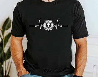 Firefighter Heartbeat T-Shirt - First Responder Tee - Fire Dept Gift - EMS Hero Shirt - Firefighter Pride Apparel - Thin Red Line Tee