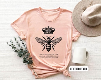 Queen Bee Shirt, Vintage Bee Graphic Tee, Cottagecore Bee Shirt, Feminine Nature Shirt, Crowned Bee T-Shirt, Beekeeper Gift