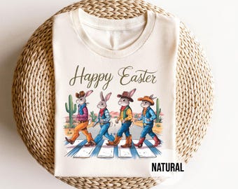 Happy Easter Cowboy Bunny Shirt - Western Easter Tee - Funny Country Bunny Graphic Tee - Retro Desert Bunny Easter Aesthetic Shirt