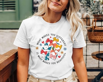 Autism Awareness Shirt – What Makes You Different Tee, Neurodiversity Acceptance T-Shirt, Inclusion Puzzle Piece Graphic, Advocate Gift