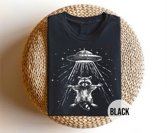 Raccoon UFO Shirt, Funny Alien Raccoon Tee, Raccoon Abduction Shirt, Vintage UFO Shirt, Space Raccoon Gift, Retro Alien Graphic Tee