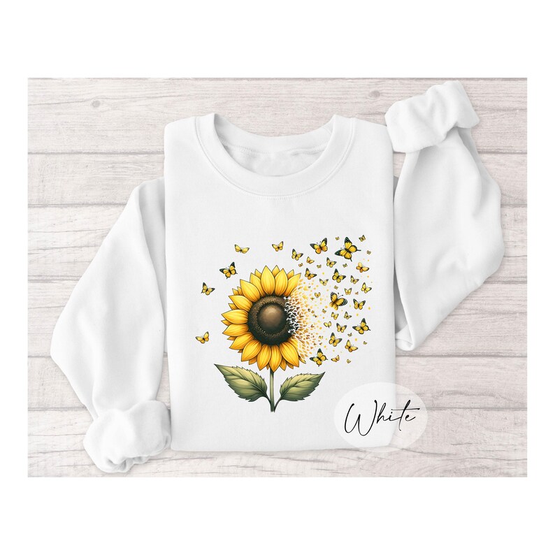 Sunflower Sweatshirt with Butterflies – Nature Inspired Cozy Fall Outfit – Boho Chic Floral Design – Perfect Gift for Nature Lovers Bild 5