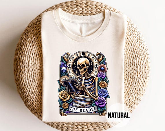 Gothic Book Lover Shirt | Skeleton Reading Tee | Dark Academia Floral Skull Shirt | Spooky Literary T-Shirt | The Reader Shirt