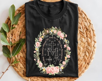 Marian Catholic T-Shirt, Virgin Mary T shirt, Marian Cross Shirt, Floral Women Religious Shirts,  Religious Shirt, Religion Gifts