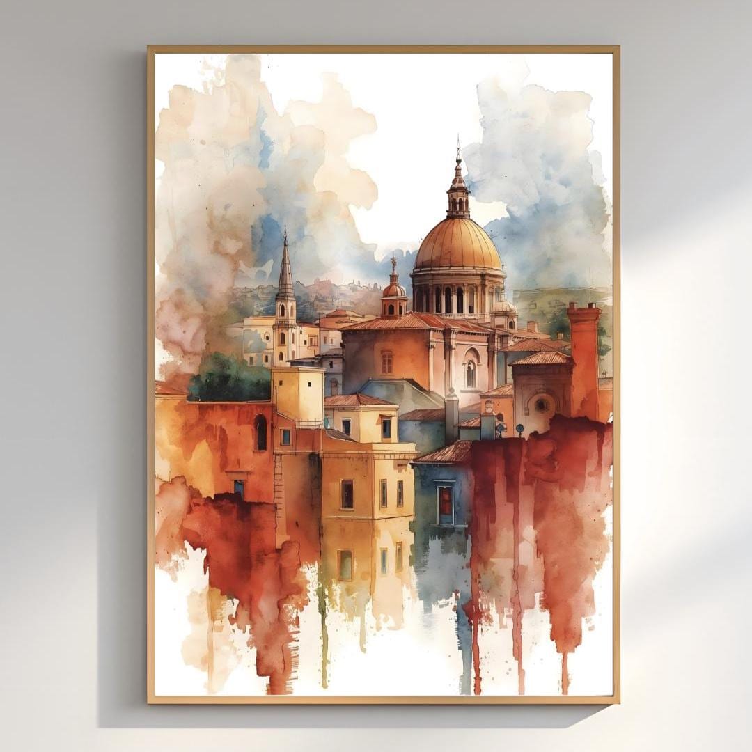 Watercolor Rome Cityscape Wall Art, Abstract Italian Architecture Print ...