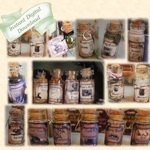 80 Unique Miniature Witch Potion Halloween Labels Digital Download