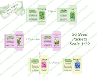 Dollhouse Miniature Combo Seed Packets Digital Download