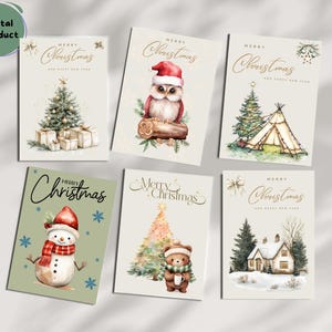 Pacote de cartões de Natal rústicos para impressão 6 peças / Imagens de Natal rústicas / Cartões de felicitações festivos / Download instantâneo / Cartão de Natal